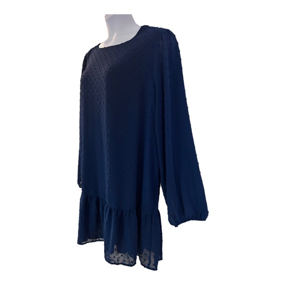 Chic Soul Swiss Dot Chiffon Shift Navy Blue Office Casual Party Summer Dress - Picture 5 of 11